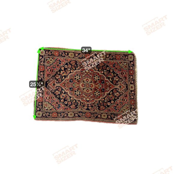 Vintage Tabriz Wool Silk Hand Knotted Area Rug 34X25 Red & Navy Floral Medallion - Picture 4 of 4